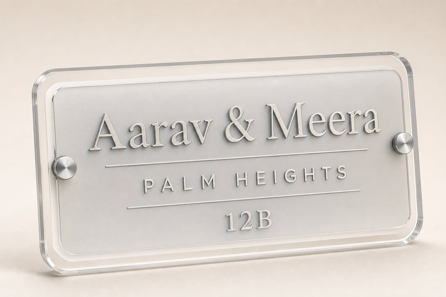 Layered clear and frosted acrylic nameplate