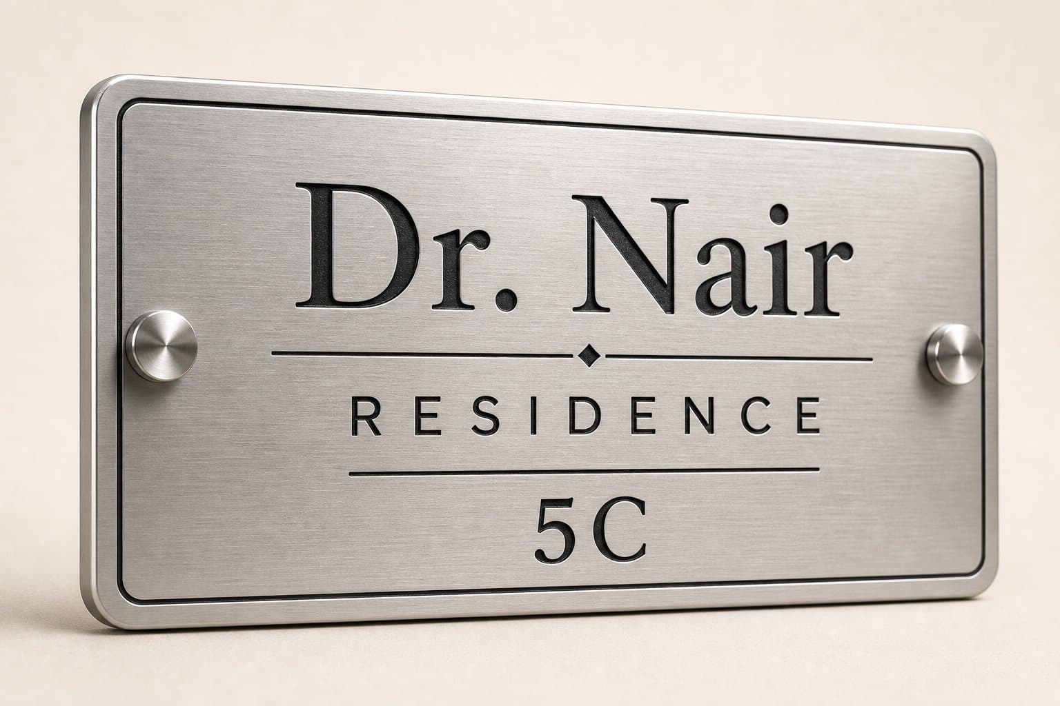 Minimal stainless-steel catalogue nameplate