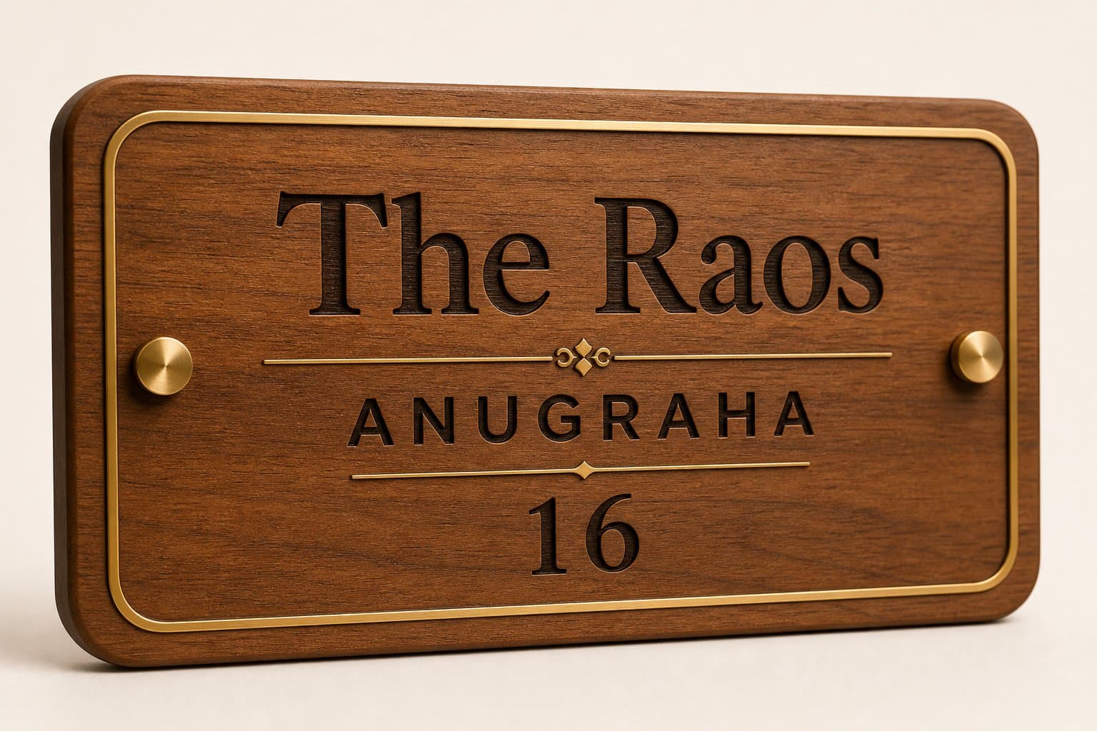 Wooden catalogue nameplate with engraved family lettering